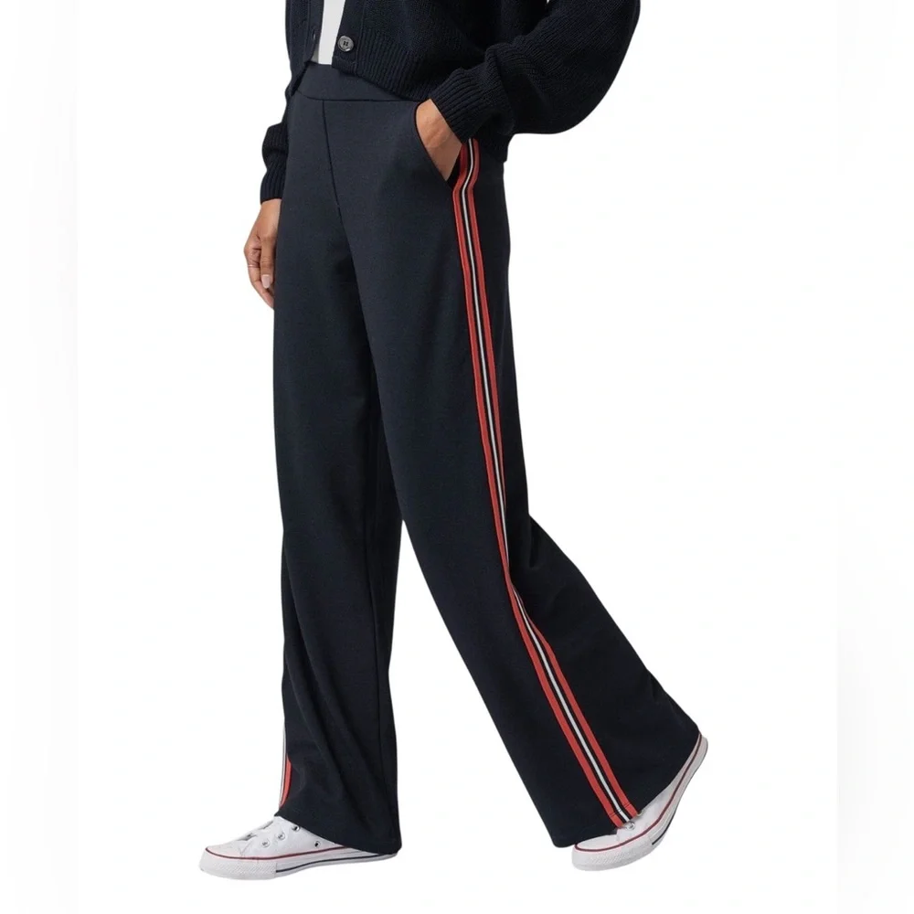 Saint + Sofia Victory Wide Leg Track Pants 18 NWT Navy Stripe NEW